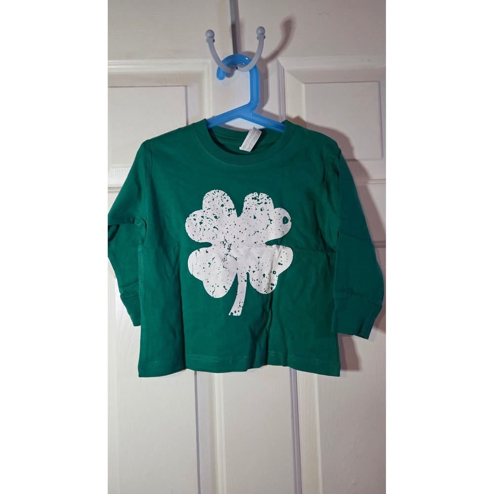 Rabbit Skins Kids Green Four Leaf Clover Graphic Long Sleeve T-Shirt Size 3